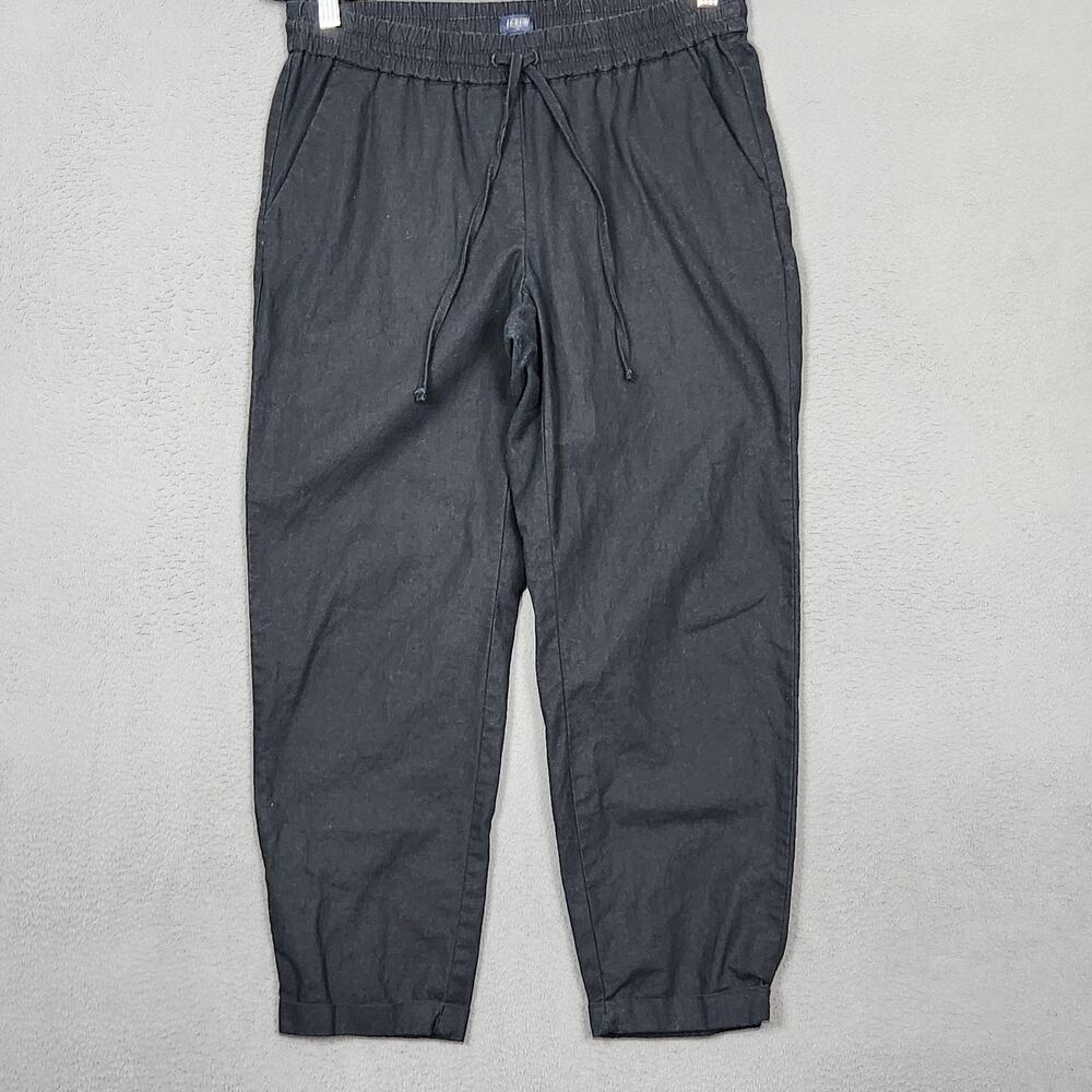 J.CREW Pants Womens 6 Black Linen Cotton Jogger Drawstring Elastic Waist Cuffed